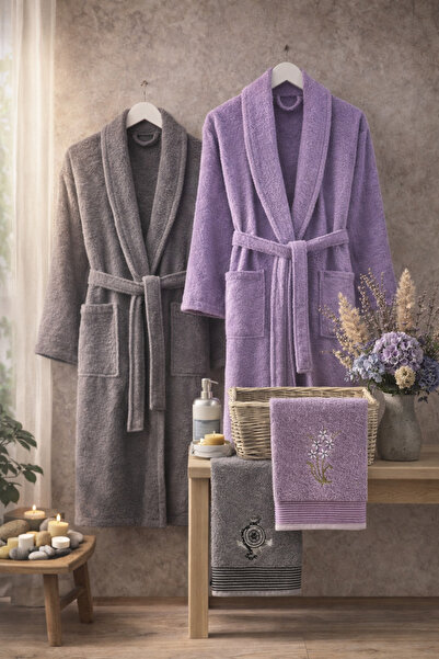 Casnack Umay 4-Piece Bathrobe Set with Head Towel