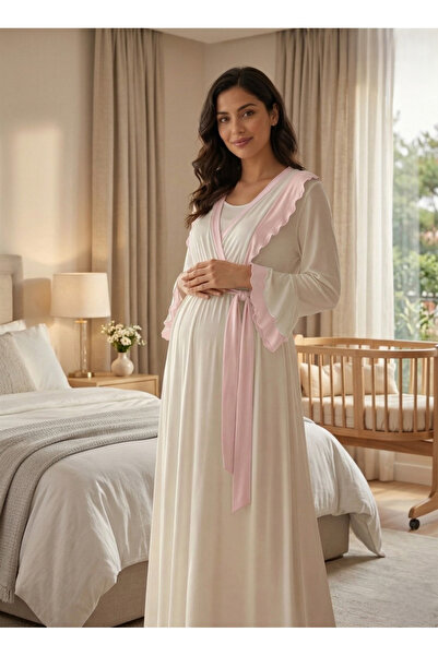 Pelin طقم ثوب نوم نسائي إكرو مخفي للرضاعة الطبيعية أثناء الحمل