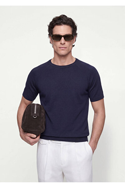 Ramsey Navy Blue Plain Knitted Sweater