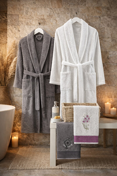 Casnack Umay 4-Piece Bathrobe Set with Head Towel