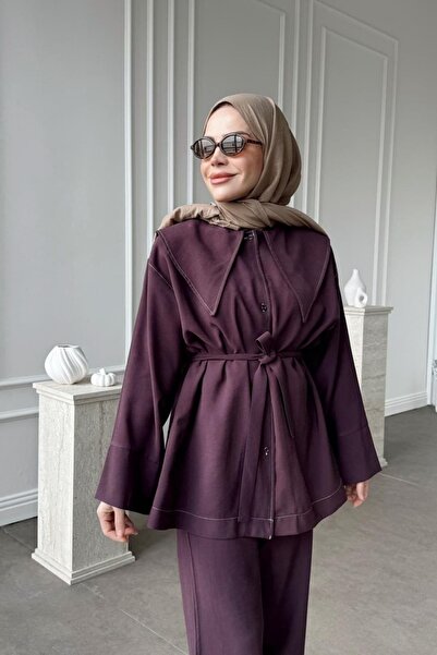 Kübra Aydıns Mendil Yaka Takım-Mürdüm