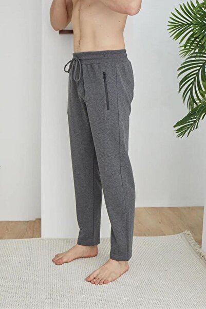 KLY PİJAMA Kly 1038 100% Cotton Single Sweatpants with Zipper Pockets