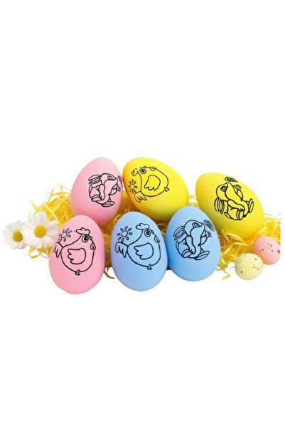 Bsr Set of 6 Easter eggs for painting, watercolors+brush, polystyrene, 5.5 cm