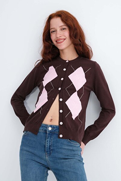 Addax Πλεκτή ζακέτα με σχέδιο μπακλαβά H0498