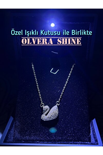 olvera shine Işıklı Kutulu Zirkon Taşlı Gold Kuğu Kolye