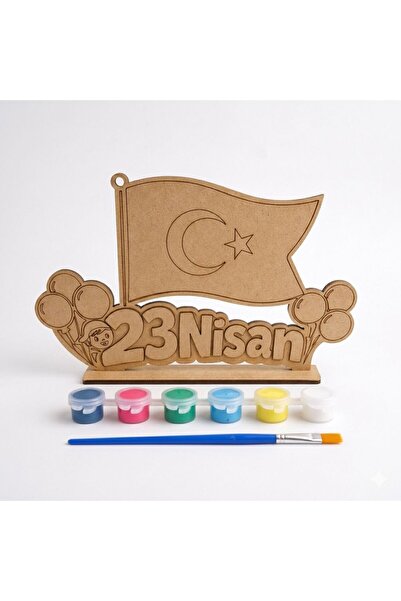 ELFİTOYS 23 Nisan Çocuk Boyama Seti – Türk Bayraklı Ahşap Dekor