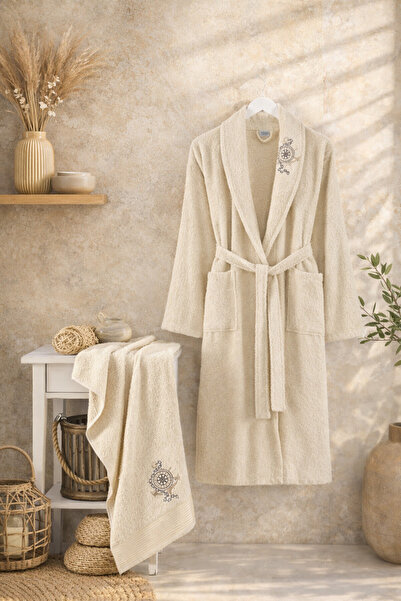 Casnack Umay 2-Piece Bathrobe Set with Head Towel