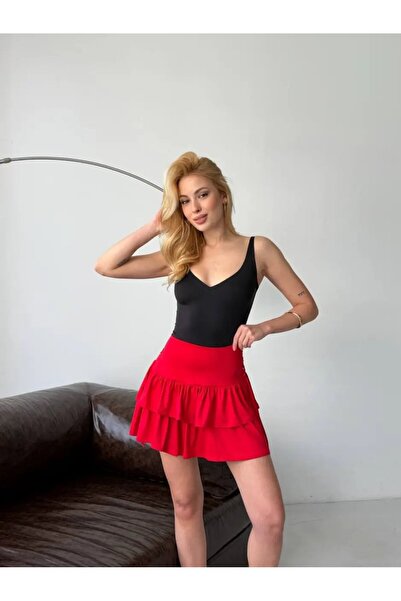 Cool & Sexy Women's Bird Eye Detailed Mini Skirt Red
