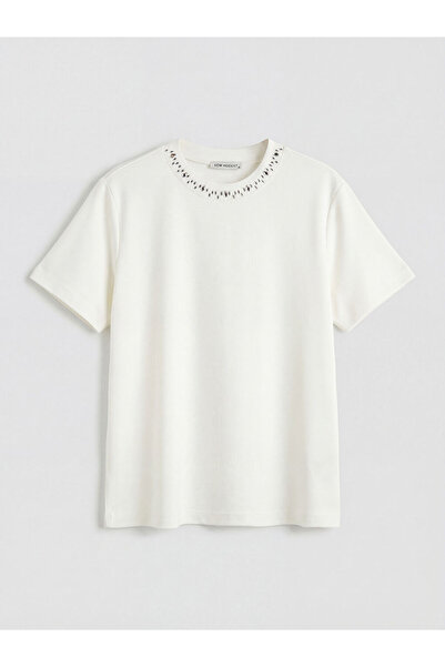 LC Waikiki Ecru Crew Neck Stone Women's T-Shirt