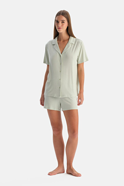 Dagi Set de pijamale cu pantaloni scurți și cămașă din modal, verde apă