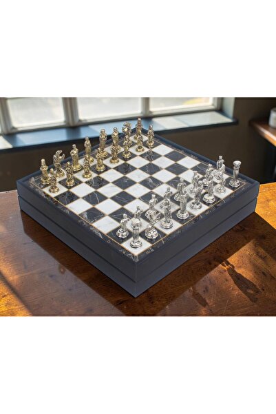 e-life shop طقم شطرنج معدني فاخر مع صندوق تخزين، مجسمات عثمانية وبيزنطية مطلي...