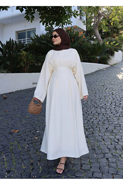 MODA AKSA 5023 BEL BAĞLAMA ELBİSE VANİLYA
