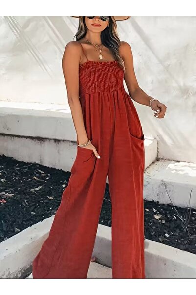 MODA Trend ip askılı cepli göğsü lastikli kadın tulum