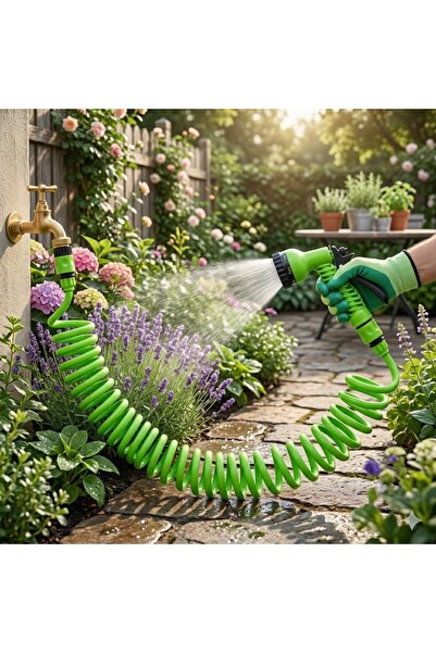 QUALIA HOME SPİRAL BALKON BAHÇE ARABA YIKAMA PÜSKÜRTME HORTUMU 10 MT RAKORLU ...
