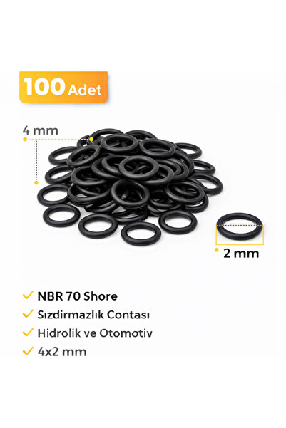 Yerli 4x2 mm O-Ring NBR 70 Shore Sızdırmazlık Contası Hidrolik Oring 100 Adet