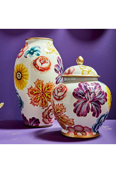 Azay Vază de flori din porțelan pictată manual, 22x22x40 cm