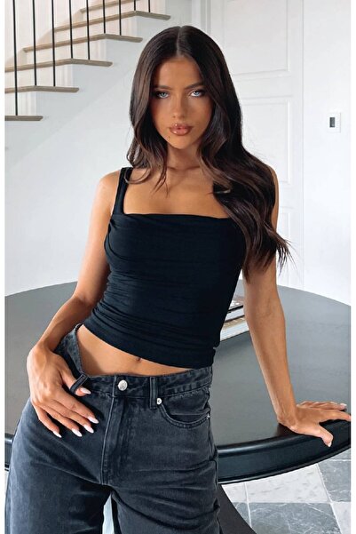 Lesy Gathered Front Thick Strap Crop Blouse (Slim Fit)