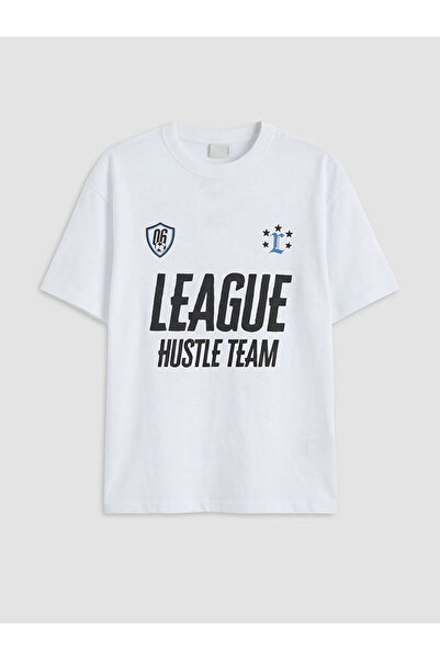 LC Waikiki White Crew Neck Printed Boy's T-Shirt