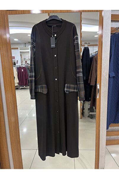 Defrina Ekose Detaylı Düğmeli Uzun Kap