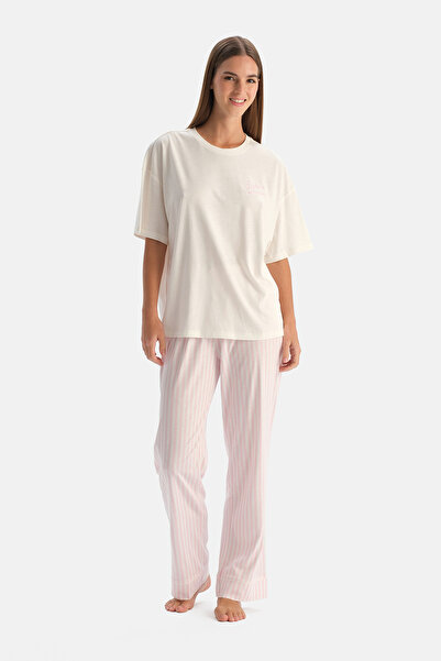 Dagi Set de pantaloni și tricou cu mânecă scurtă cu imprimeu ecru