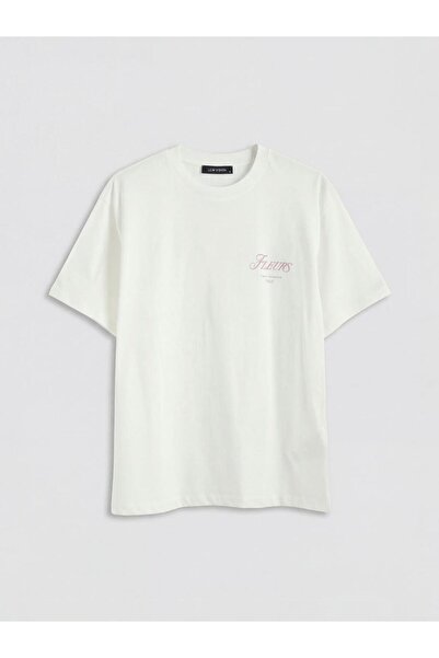 LC Waikiki Γυναικείο μπλουζάκι Oversize με στάμπα εκρού