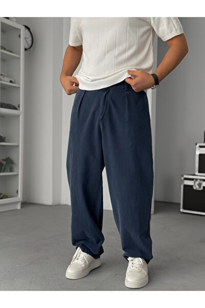 BYBASICMAN Navy Blue Washed Baggy Pants Tw-1040
