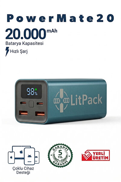 LitPack PowerMate 20 - 20.000 mAh 65W Hızlı Şarj Destekli Laptop ve Telefon P...
