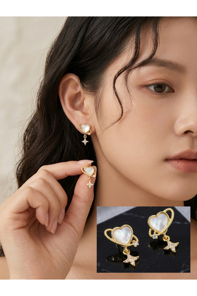 Elmosia Jewelry أقراط Pinterest الأنيقة على شكل قلب ونجمة باللون الذهبي مع تف...