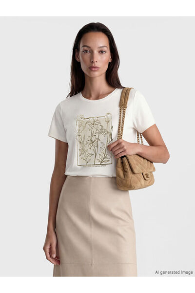 LC Waikiki Ecru Crew Neck Printed Women's T-Shirt