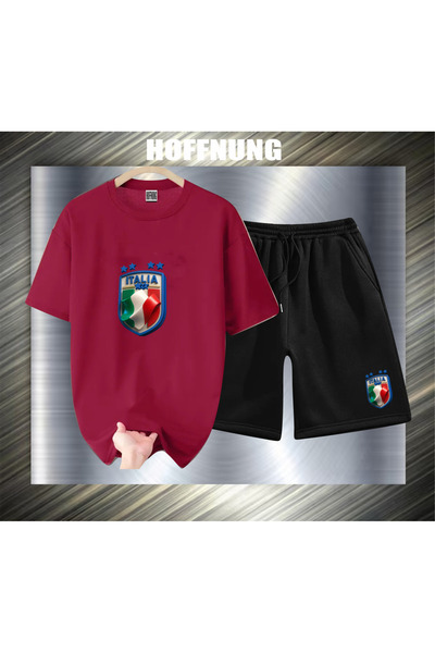 HOFFNUNG Unisex Casual Short Sleeve Set with Italian Logo Print Outdoor Sprin...