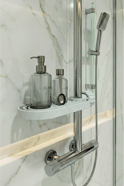 Mutlu Tasarım Modern Patterned Bathroom Shower Tube Compatible Soap Dispenser Easy Installation Durable Shampoo Dispenser and Soap Dispenser