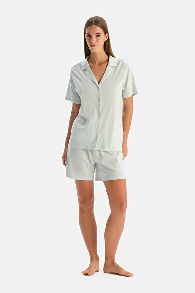 Dagi Water Green Short Sleeve Basic Shirt Shorts Set