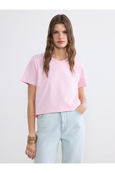 LC Waikiki Γυναικείο μπλουζάκι LCW EVERYDAY Pink Crew Neck