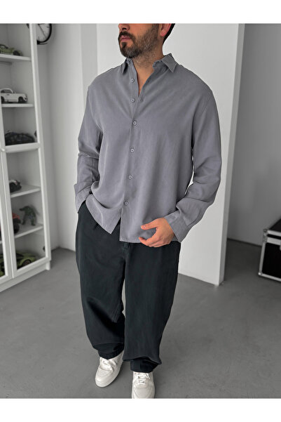 BYBASICMAN Gray Tencel Washable Oversize Shirt Tw-1092