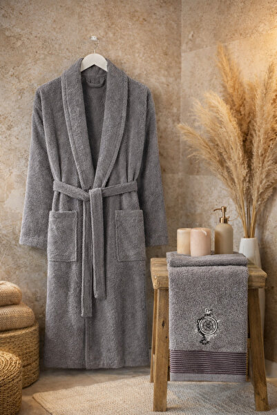 Casnack Umay 2-Piece Bathrobe Set with Head Towel