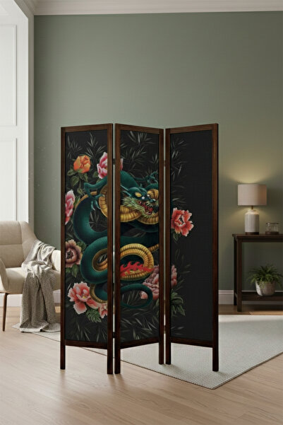 Artavessa Premium Ahşap Çerçeveli 3 Kanatlı Kanvas Paravan - Modern Desenli S...
