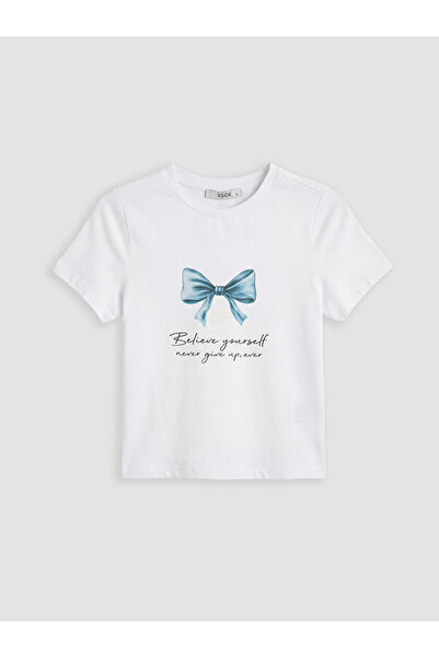 LC Waikiki White bicycle collar printed women's t-shirt from gulis clothing