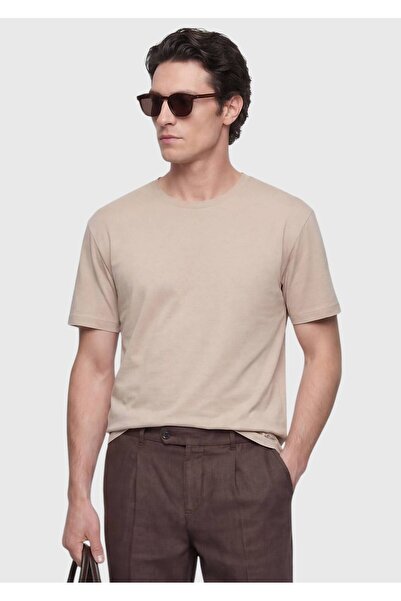 Ramsey Beige Plain 100% Cotton T-Shirt