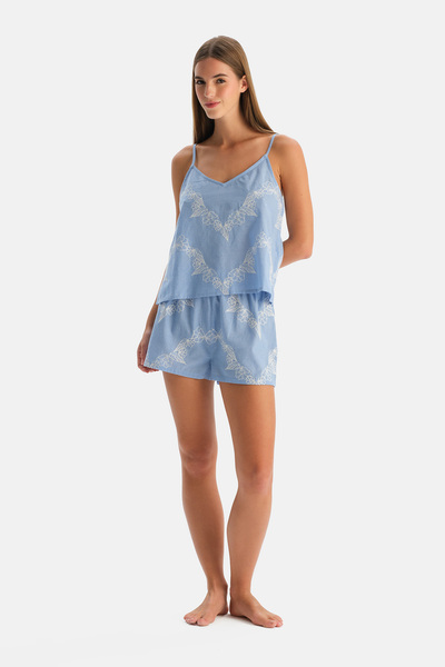Dagi Set de pantaloni scurți tip camisolă cu broderie albastră și detalii țesute