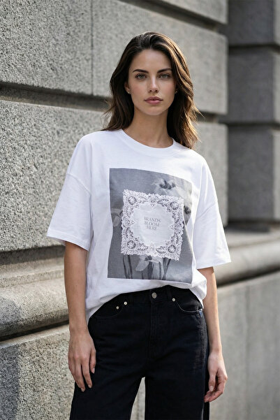 Amia&Co. Tricou de damă cu mânecă scurtă, ecru, oversize, cu decolteu rotund,...