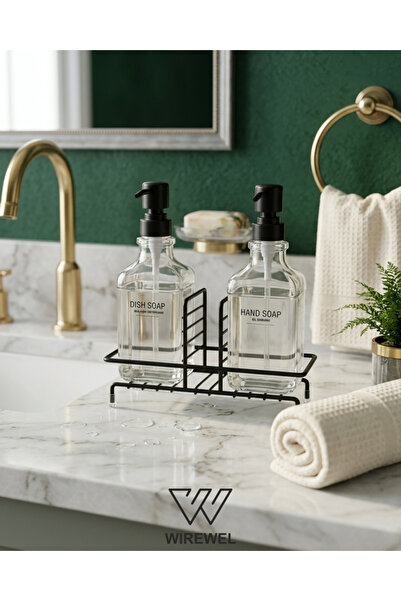 Wirewel Ανοξείδωτη Μαύρη Βάση Διανομέα Υγρού Σαπουνιού με Θήκη Σφουγγαριού κα...