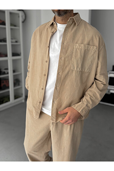BYBASICMAN Beige Pocketed Washable Oversize Shirt Tw-1039