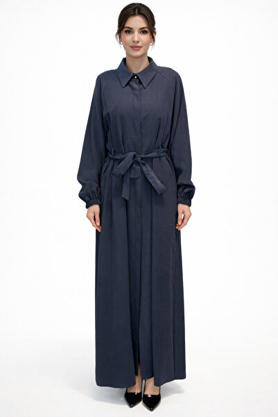 Lale Butik Buttoned Modal Dress 13249 Navy Blue