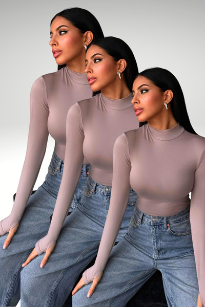 Bipantolon Γυναικείο ανοιχτό μοβ κορμάκι 3 τεμαχίων με λεπτομέρεια στα δάχτυλα