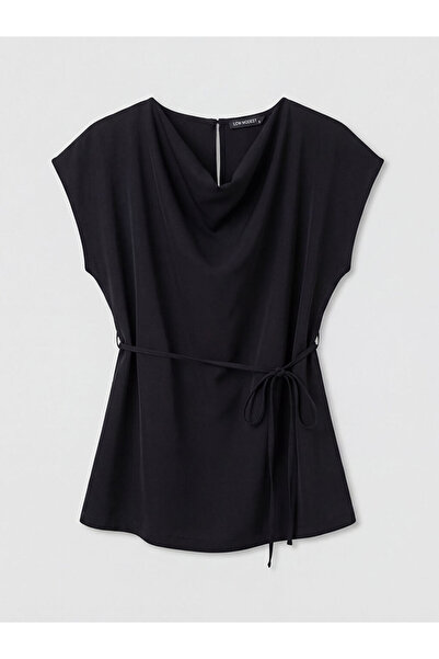 LC Waikiki Plus Size Black Boat Neck Belted Blouse by Güli̇s Gi̇yi̇m