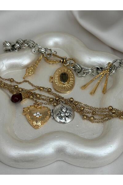 ZS Aksesuar Vintage Stil Charm Detaylı Çok Katlı Zincir Bileklik – Gold & Sil...