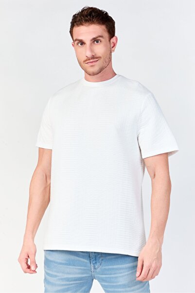Brave Soul Men Crew Neck Short Sleeve Textured T-shirt, White