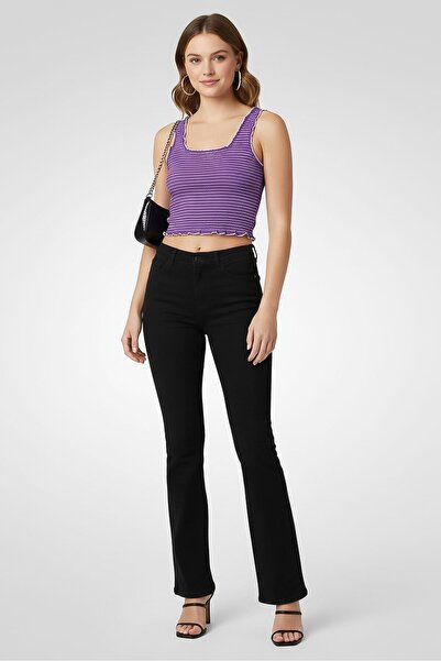 SANDRO Women Square Neck Textured Sleeveless Tank Top, Purple