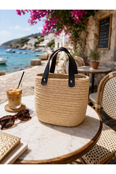 Timburly Camel Hasır Zincir Saplı Mini/Küçük Kadın Bucket Omuz Çanta