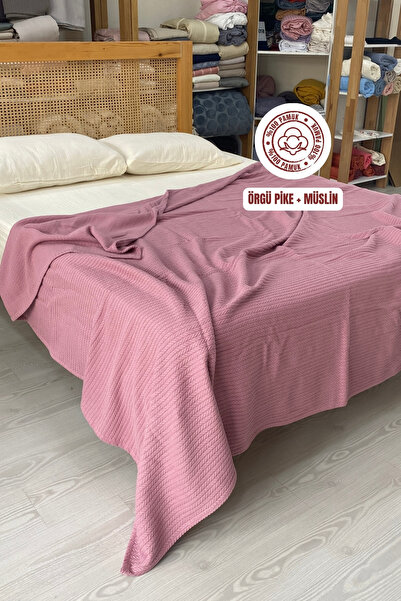 sutra 100% Cotton King Size Muslin Knitted Pique Set with Elastic Sheets